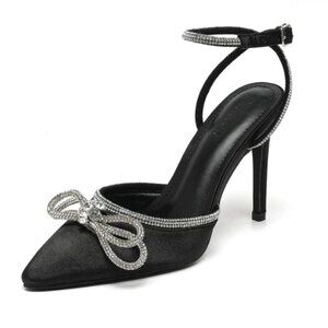 NWOT Amoji Black Stiletto Heels with Rhinestone Accents - Size 8